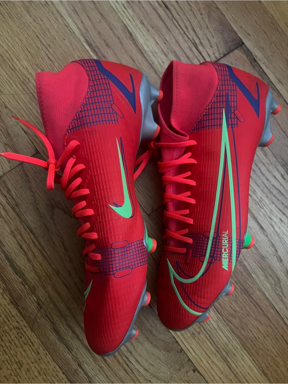 Nike Red Soccer Cleats with Neon Green Accents - Picture 3 of 6